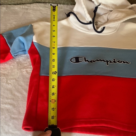 Gently Loved Champion Red and Blue Hoodie Crop Top #90’s Wear - Picture 8 of 14